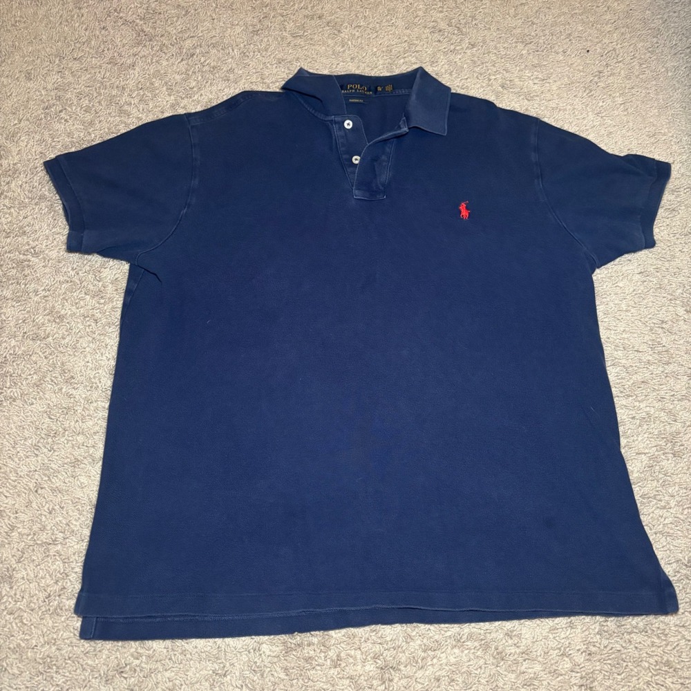 Polo Ralph Lauren Mens XL Navy Blue Custom Fit Mesh Polo Shirt Red Pony Logo